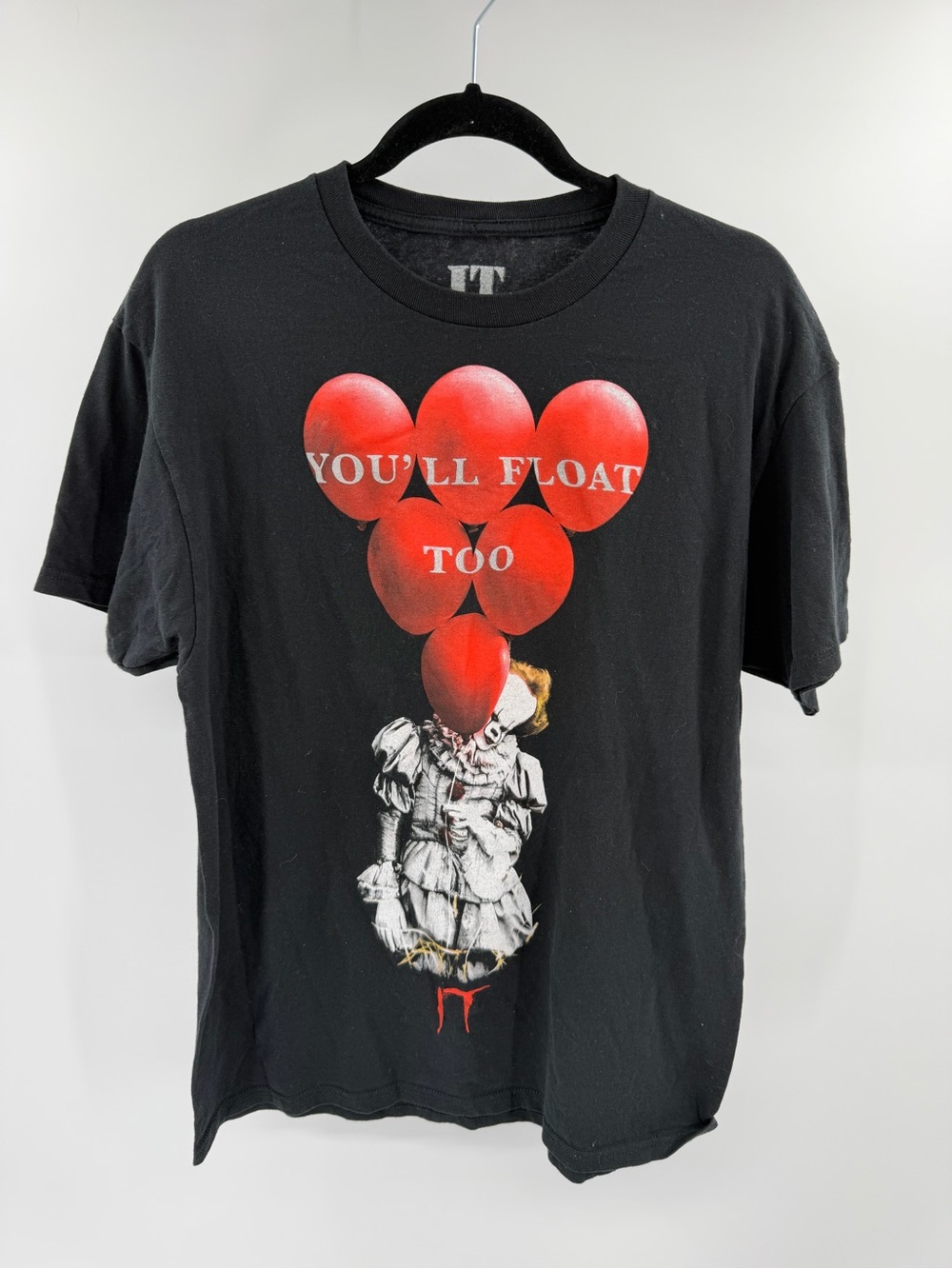 IT Movie Black Graphic Tee with Red Balloons You’ll Float Too Large Womens